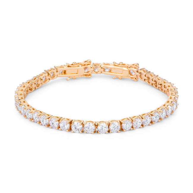 176 Ct Gold Plated Tennis Bracelet With Shimmering Round Cz 81$